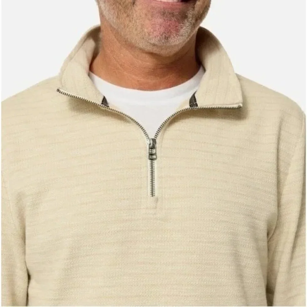 NWOT Dockers Men's M Beige Quarter-Zip Sweatshirt Cotton/Poly Blend Casual M0063